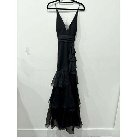 Aidan by Aidan Mattox Sleeveless Halter Ruffle Cocktail Gown Black Womens Size 6 - Picture 2 of 6